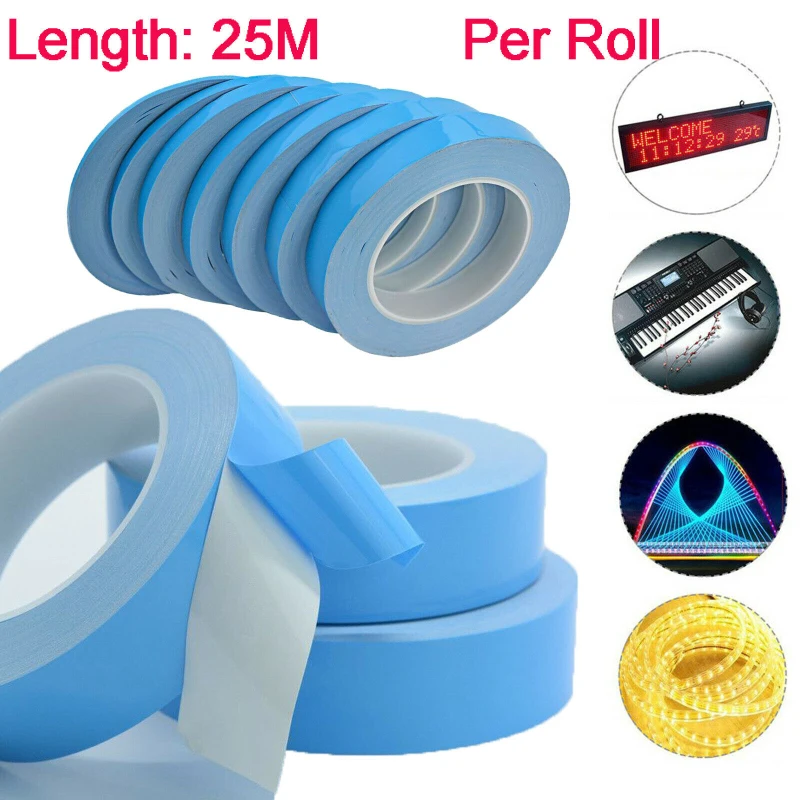 

25 M Blue Double Sided Adhesive Tape Transfer Heat Tape Thermal Conductive Adhesive Tape for PCB CPU LED Strip Light Heatsink