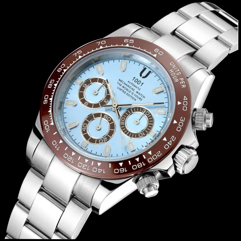 U1001 Brand Luxury Men 40mm Automatic Mechanical Watch Stainless Steel Blue Dial Wristwatch Ceramic Bezel Watches Wristwatch A Mechanical Wristwatches Aliexpress