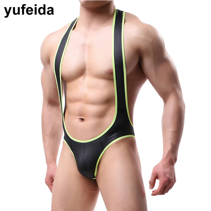 Мужской комбидресс из искусственной кожи сексуальный цельный с u выпуклым