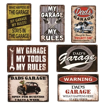 

Vintage Shed Metal Sign Plaque My Garage My Rules Dad's GARAGE Retro Metal Tin Sign Car Repair Man Cave Wall Art Decor