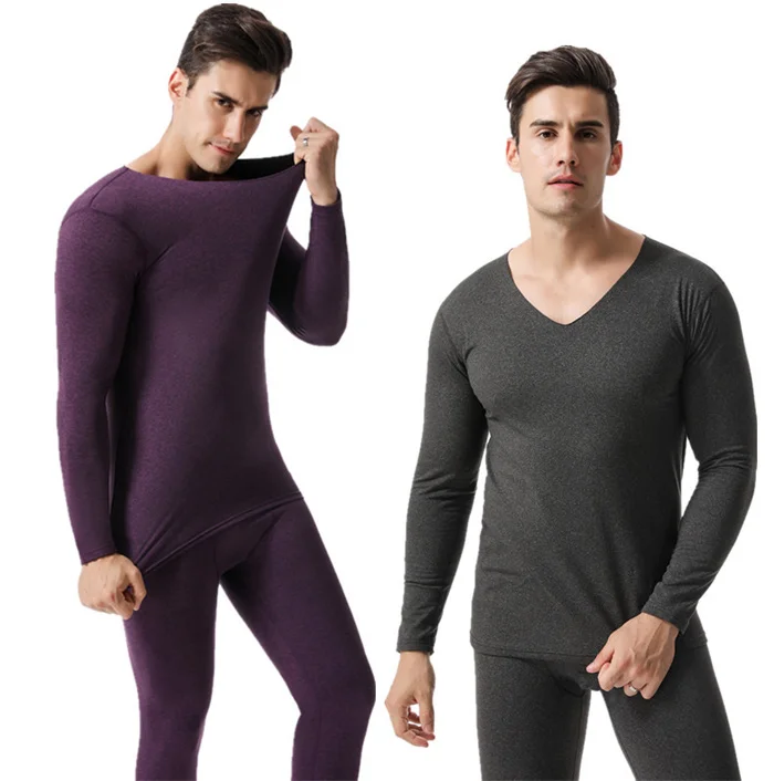 Men's V-neck Seamless Thermal Underwear Set Thermal Underwear Sets For Men Winter Long Johns Thick Thermal Clothing