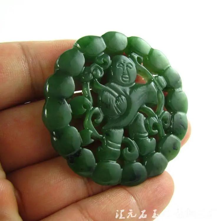 Hetian Jade Russian Jasper Mine Timber Level Spinach Green Lucky Pixiu Double Pixiu Pendant Men And Women