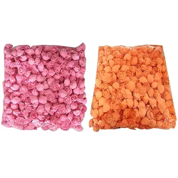 

100Pcs Man-Made Decorative Roses Head Rose Bear Wedding House Artificial Flower - 500Pcs Pink & 500Pcs Orange