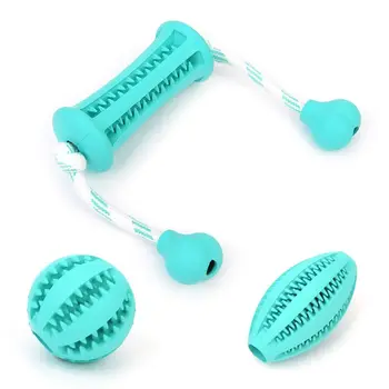 

3Pcs Dog Puppy Rubber Teether Toys with Rope Chew Molar Bite Ball Teeth Cleaning