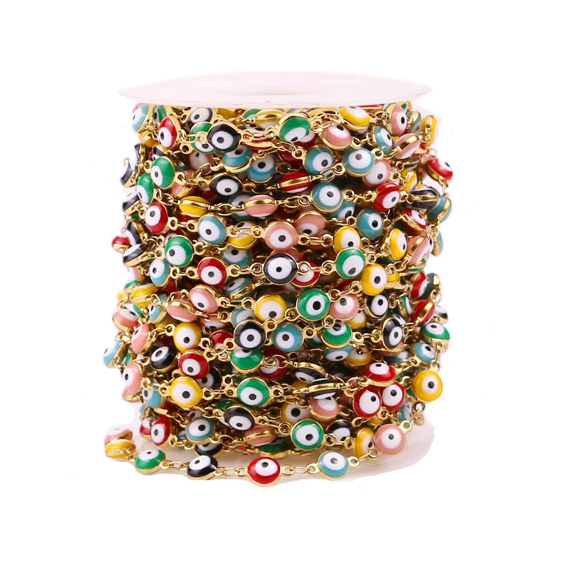 

1m/lot Width 6mm Stainless Steel Turkish Eye Connect with Enamel Chains for DIY Bracelet & Necklaces jewelry making supplies