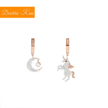 

Unicorn Moon Zircon Stud Earrings Titanium Stainless Steel Inlaid Zircon Earrings Rose Gold Color Trendy Fashion Women Jewelry