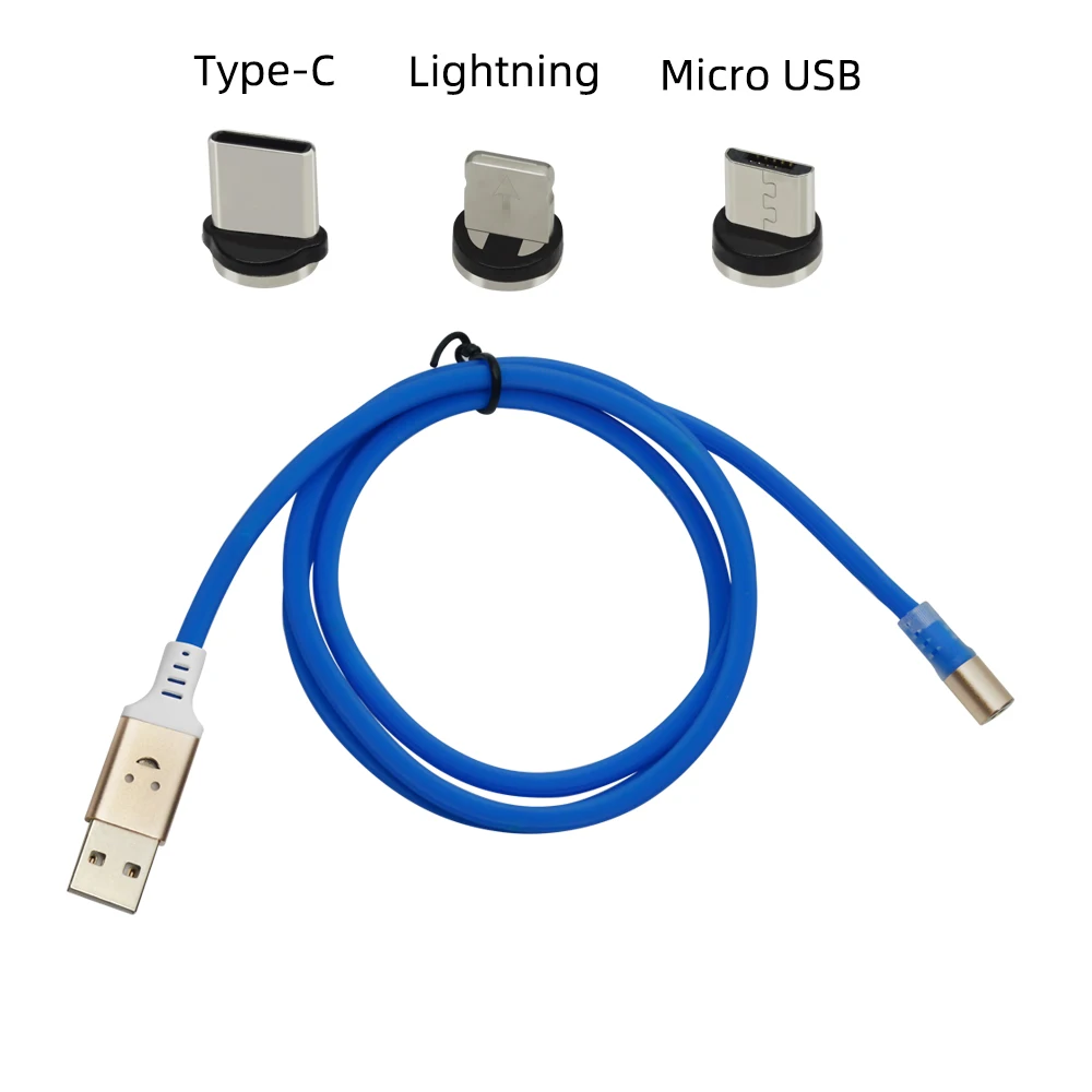 blue One for three Магнитный зарядный usb-кабель CHAURE type C, светящийся провод для передачи данных Micro USB для Iphone, голосовое управление, светодиодный usb-кабель - Color: blue One for three