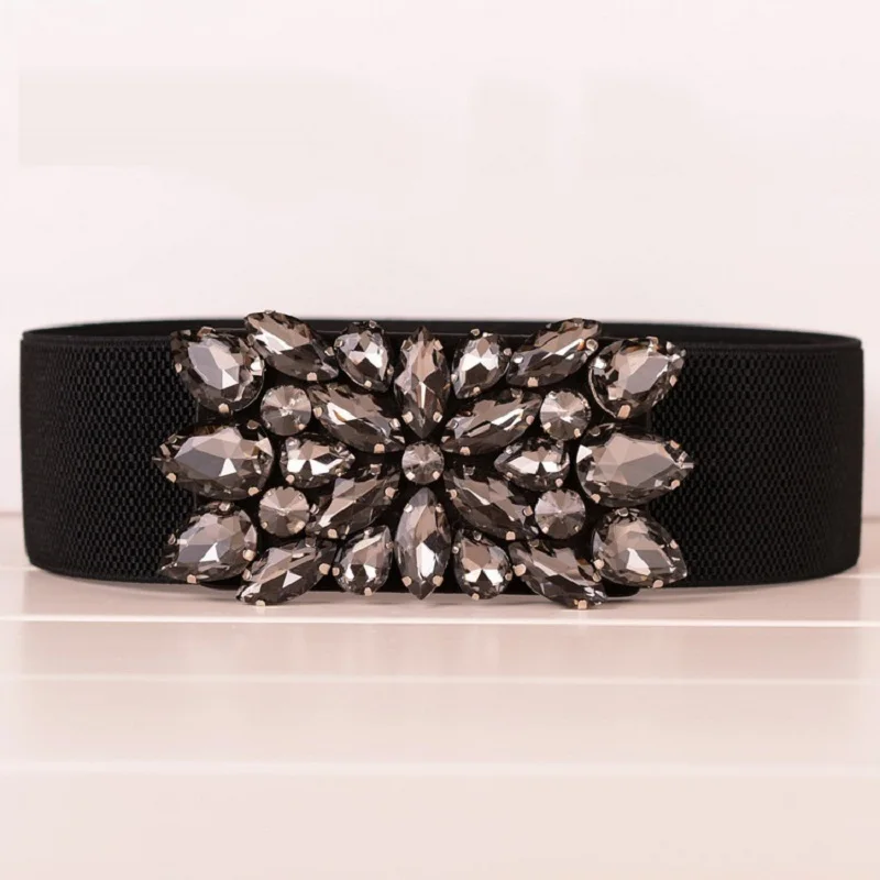 New Fashionable Korean Dress Belt Elastic Rhinestone Women Wide Belts Solid Black Girdle