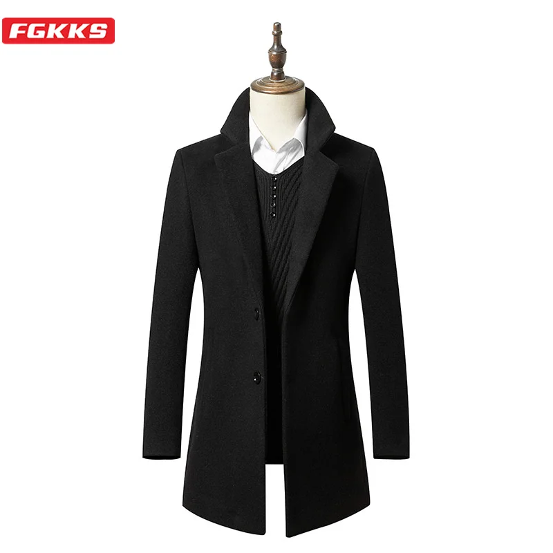 FGKKS Winter Brand Men Fashion Wool Coat Men's Solid Color Business Casual Coat New Windproof Wool Blends Coats Male FGKKS Winter Brand Men Fashion Wool Coat Men's Solid Color Business Casual Coat New Windproof Wool Blends Coats Male