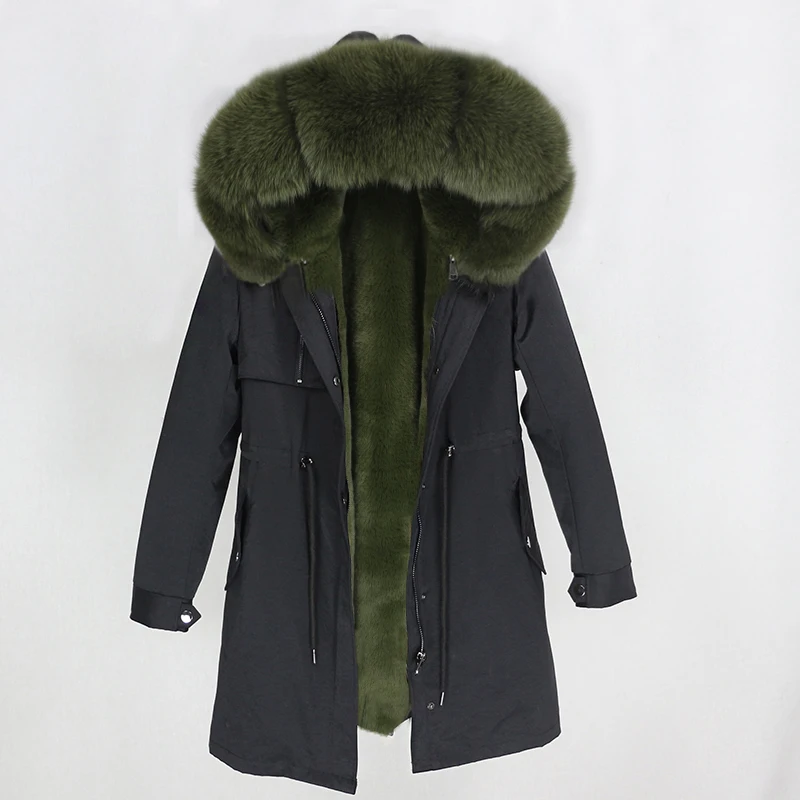 black green OFTBUY зимняя куртка женская длинная парка натуральный мех пальто натуральный Лисий меховой капюшон, воротник Толстая теплая тонкая верхняя одежда Уличная Роскошная - Цвет: black green