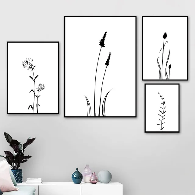 Abstract Black and White Reed Grass Canvas Painting Nordic Style Kids Decoration Posters And Prints Wall Picture For Living Room | Дом и сад