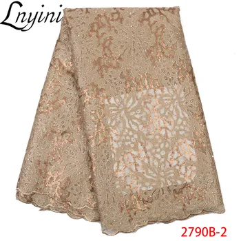 

Luxury Gold Organza Lace Fabrics High Quaity Sequins Lace Fabric with Stone/Beads African Tulle Lace Fabric for Party L2790B