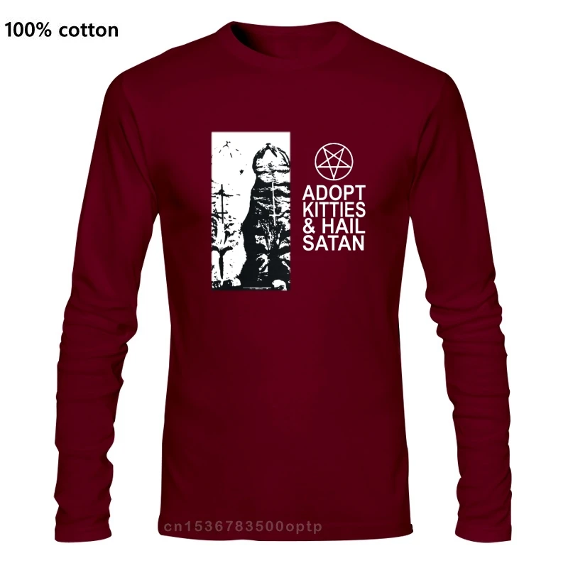 Футболка с надписью Adopt Kitties And Hail Satan Размер 5xl подходит для весны и осени