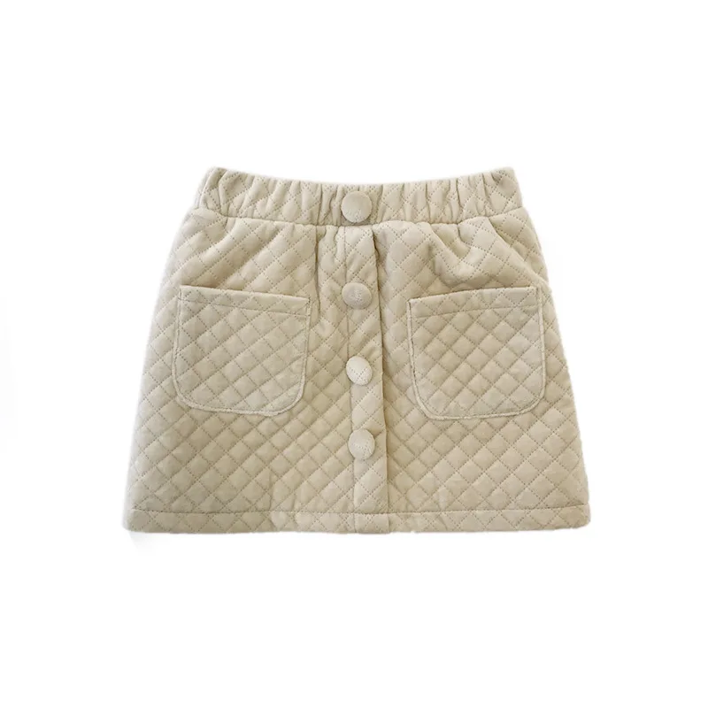 LarLarBoom Fashion Girl A-Line Skirt Autumn Winter New Children's Skirt with Pocket Single Breasted Thicken Warm Girls Skirts