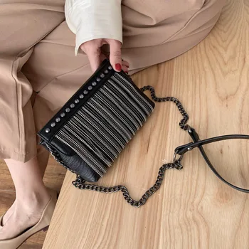 

wimen's bag 2020 PU Flap Chains Rivet Tassel Fashion Shoulder Bags mini bag Euro-America style luxury designer bags evening bags