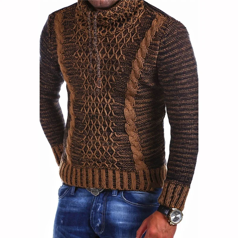 ZOGAA 2019 Men's Knit Sweater Scarf Collar Slim Knit Hip Hop Streetwear Long Sleeve Casual Men Sweaters christmas sweater winter
