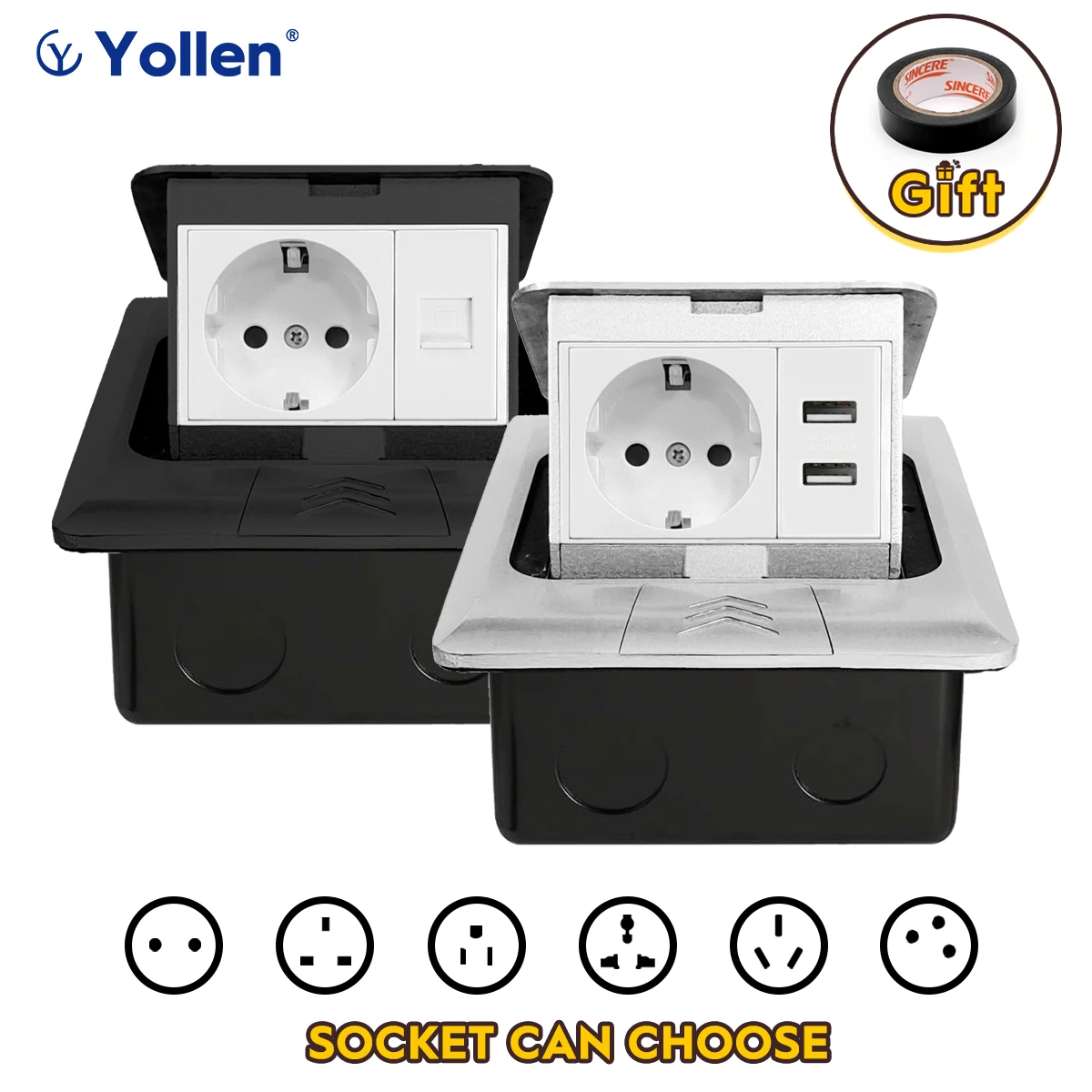 Universal Metal Panel Pop-Up Floor Socket with USB & Network Ports