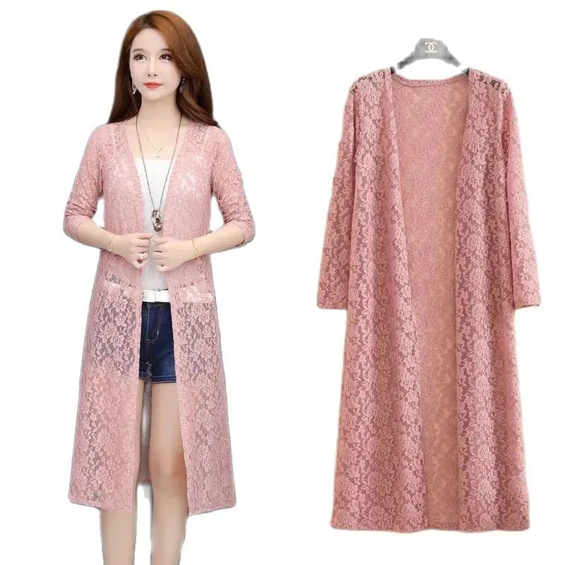 New Summer Shawl Sun Protection Clothing Coat Women's Mid-length Lace Thin Section Cardigan Loose Ladies | Женская одежда