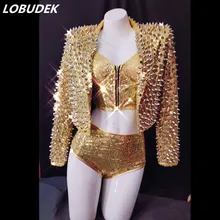 4 цвета серебряные заклепки блёстки куртка бюстгальтер шорты комплект из 3 предметов женский танцор Джаз наряд певица концертный ночной клуб DJ сценический костюм
