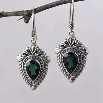 

FNJ MARCASITE Earrings 925 Silver Original Pure S925 Sterling Silver Drop Earring for Women Jewelry Green Zircon