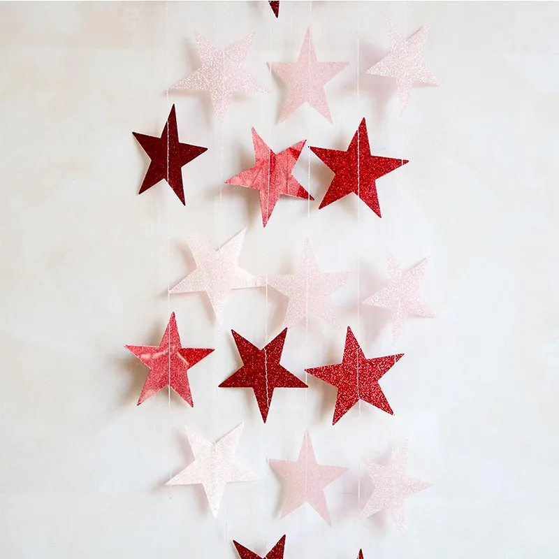 Блестящий золотистый Серебристый красный бумага со звездами гирлянда для свадьбы День рождения украшение реквизит, фон для Фотографии Декор рождественской елки
