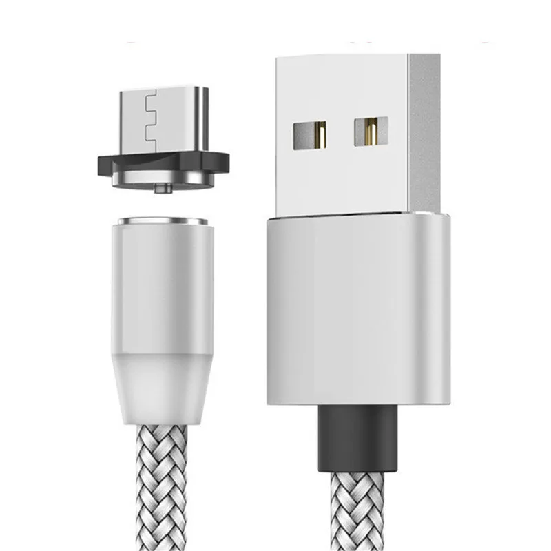 Silve cable and plug Магнитный светодиодный usb-кабель для смартфона с быстрой зарядкой для iphone 7 8 plus X huawei p20 lite p30 pro p smart plus nova 5 5i pro 3i - Цвет: Silve cable and plug