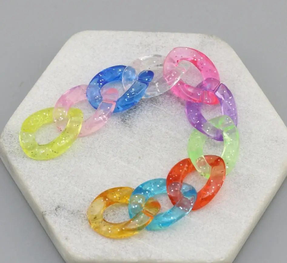 glitter Acrylic Chain transparent color Combination chain Links DIY Charm Accessories for Jewelry Making 17*23mm, wholesale