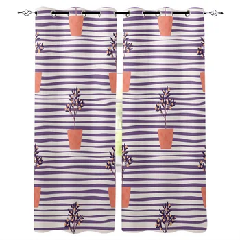 

Striped Potted Flowers Window Curtains Home Decor Curtains for Living Room Bedroom Kitchen Items Christmas Curtains