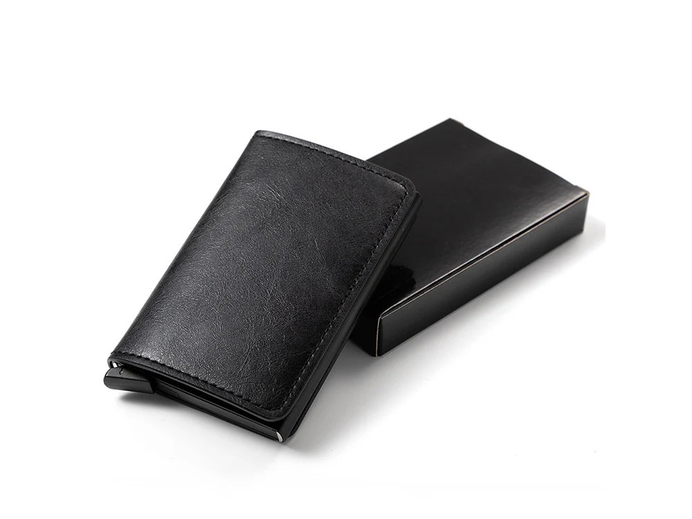 Bycobecy Women RFID Smart Wallet Red Fashion PU Leather Aluminum Money Bag Men Pop Up Slim Wallet Solid Mini Purse Dropshipping