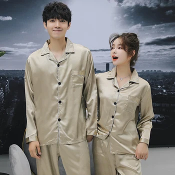 

Couples Silk Satin Pajamas Sets for Women 2020 Spring Autumn Long Sleeve sleepwear Pyjamas Lounge Homewear Pijama Mujer Clothing