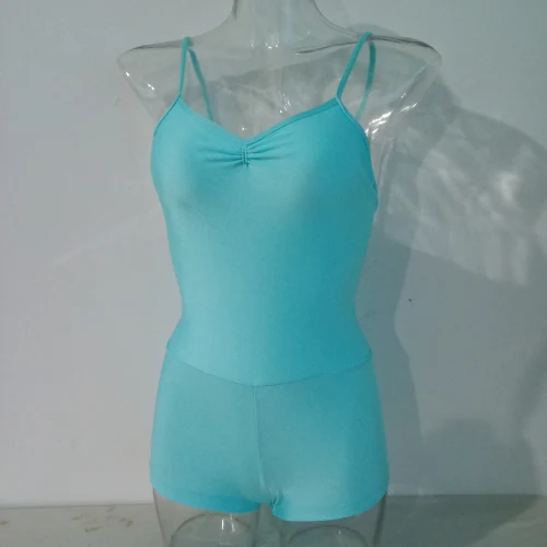 Блестящий лайкровый женский топ для девушек Biketard Dance Unitard с шортами для детей и взрослых, 18 цветов - Цвет: Light River Blue