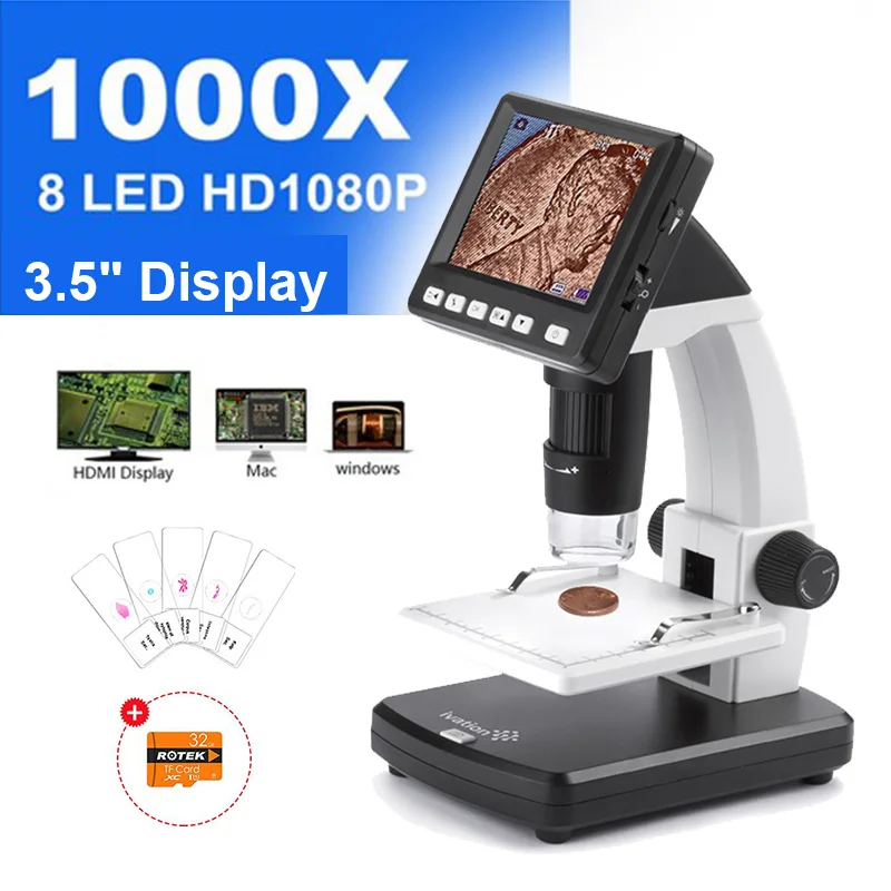 SeeSii 3.5inch 1080P Portable Desktop Magnification Microscope Professional 1000X LCD Digital Microscope Up to 32G Micro Card