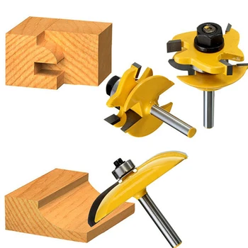 

1/4 Round Rail Stile Router Bits 3pcs Wood Working Cutter Tenon Knife Fillet Tenon Knife Engraving Machine Cutter Cutting