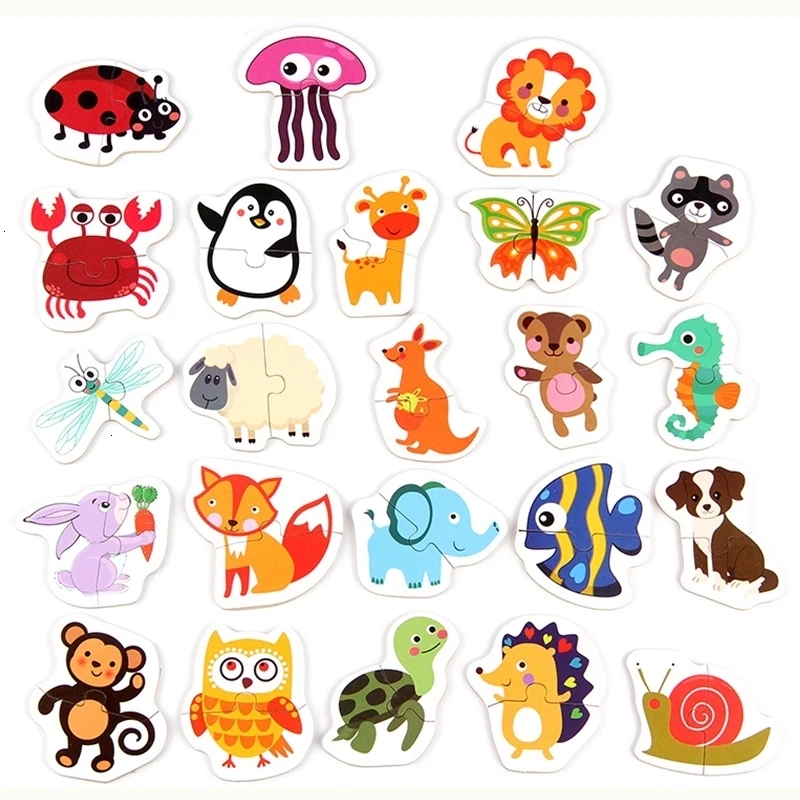 Мультяшная детская головоломка для раннего образования, игра-головоломка, игрушки для животных, обучающая карточка, деревянные игрушки для детей