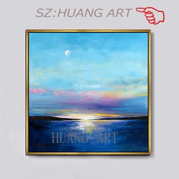 

Soft Dance Large Abstract Painting Square Living Room Teal Blue Gold Turquoise seaview Original Painting Modern Art Home Decor