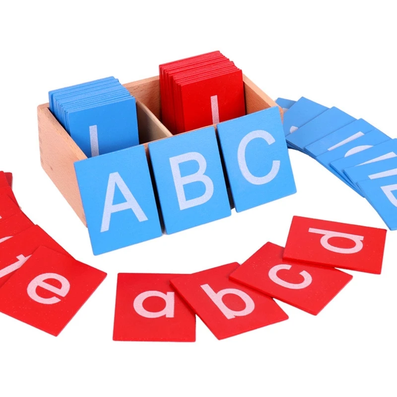 Montessori Kids Language Training Teaching Aids Uppercase Lowercase English Letters Sandpaper Letter Board Wooden Toy