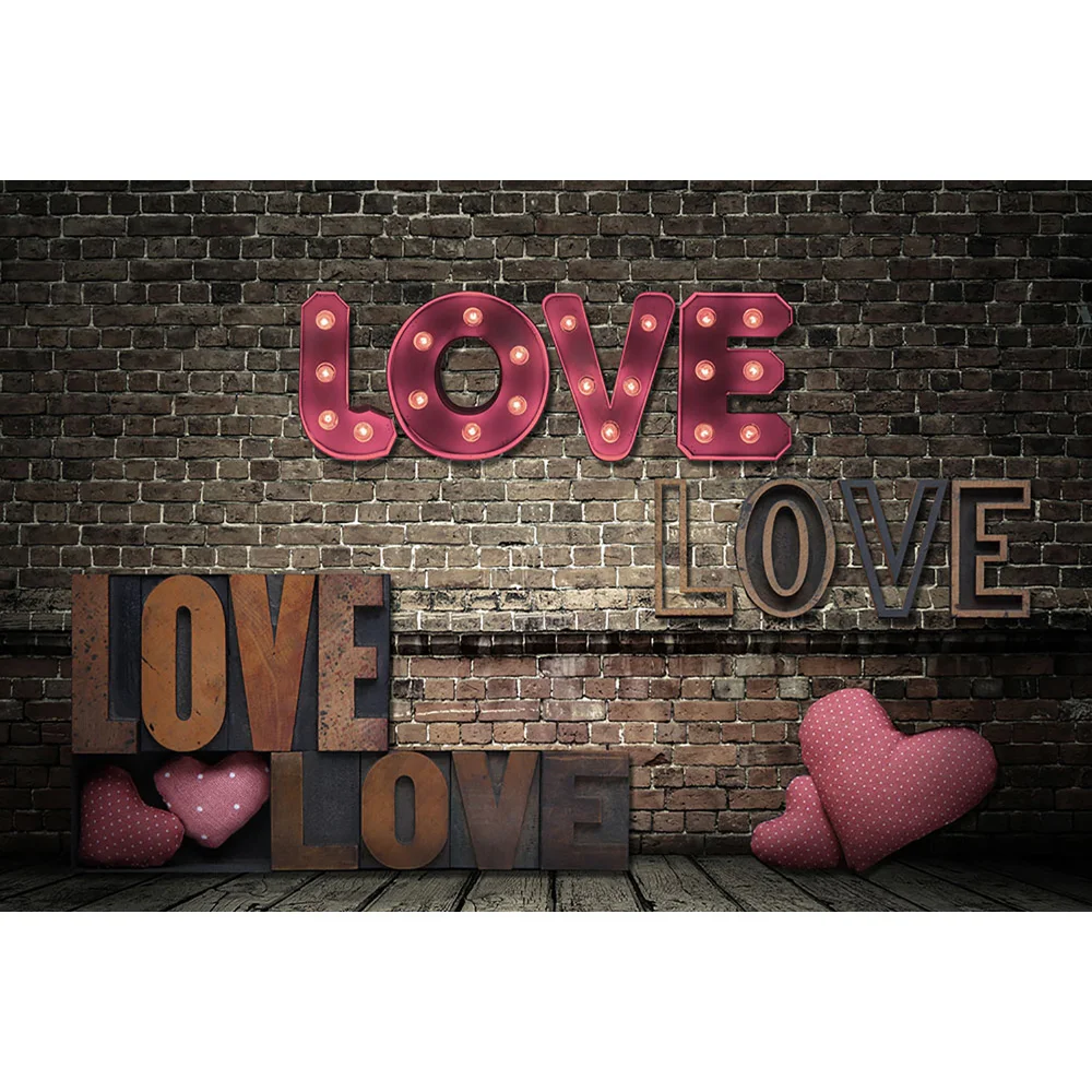 Love Valentine's Day Backdrop for Photography Brick Wall Lover Wedding Bride Love Style Photo Background for Photo Studio Heart