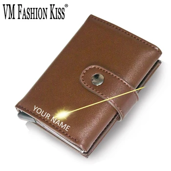 

VM FASHION KISS Vintage Engraving Wallets Unisex Blocking RFID Minimalist Wallet Hasp Metal Purse Business Credit Card Holder
