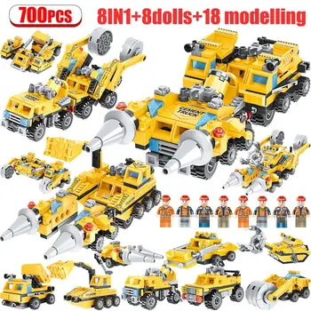 

700pcs City Police Yellow Robot Car Building Blocks Engineering Deformation Robot Armour Kit Toys for Children Boys Gift
