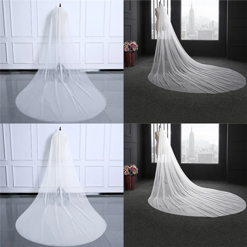 

3M White Wedding Veil Light Yarn Custom Bride Soft Church-style Long Trailing Style Bride Veil Decoration Double/Single Layer