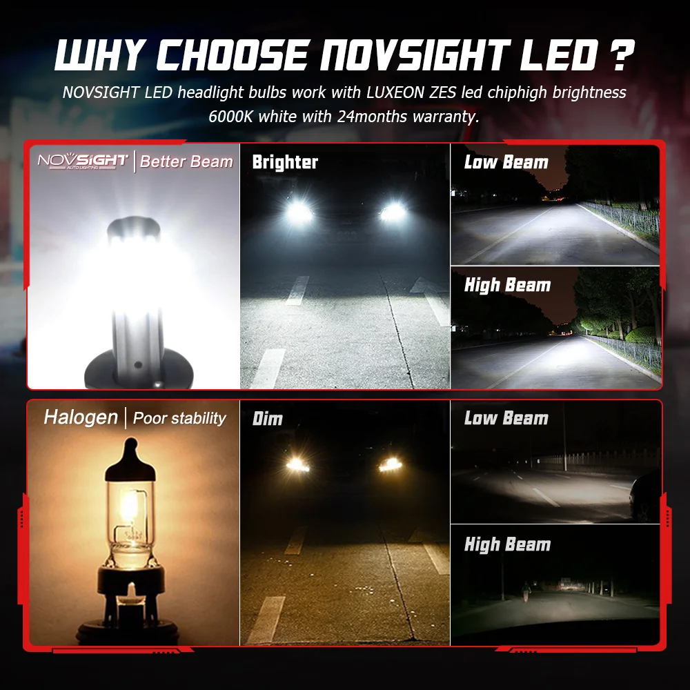 Светодиодные лампы NOVSIGHT H11 H4 H7 9005 9006 HB3 HB4 H1 H3 55 Вт 6000 лм|Передние LED-фары для авто| |