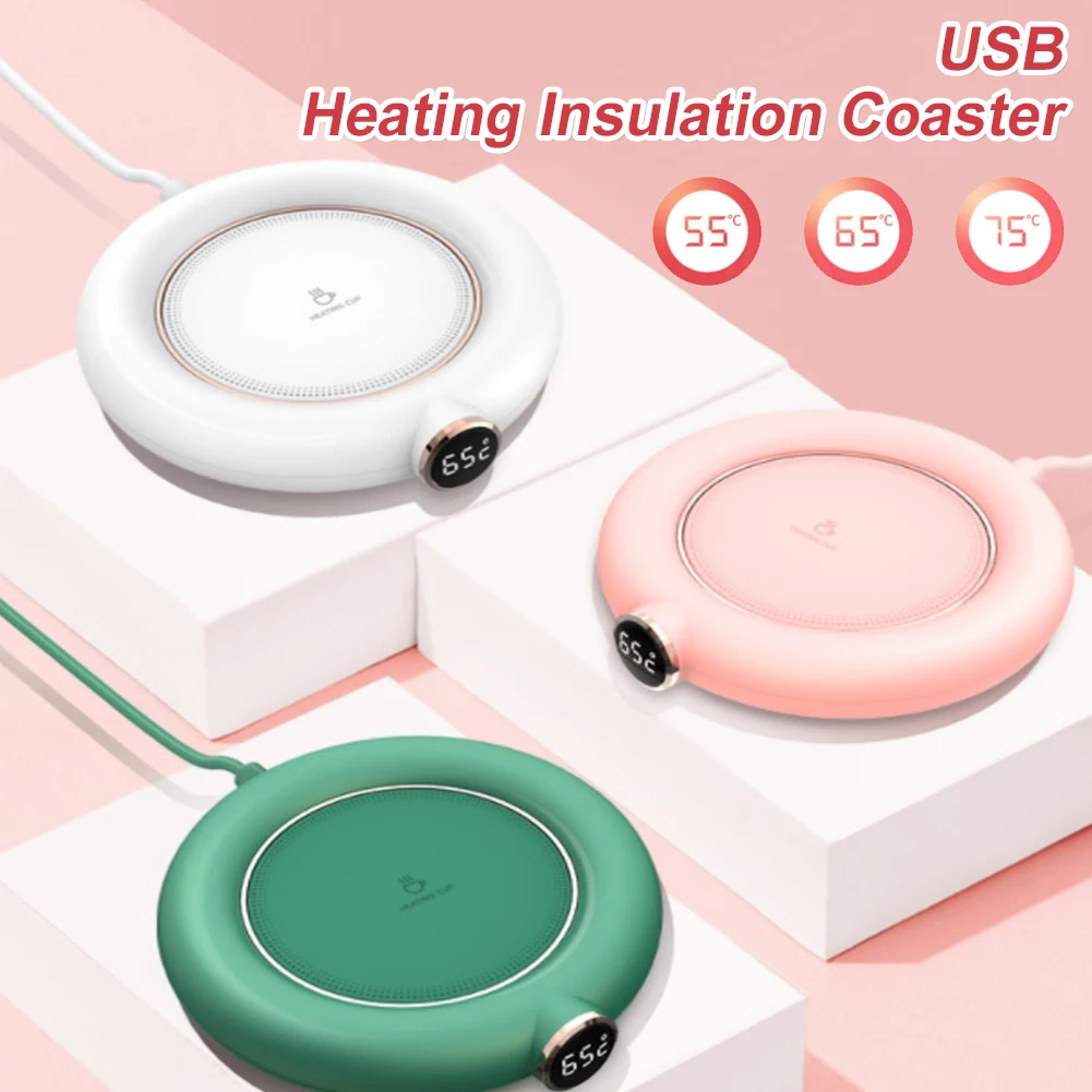 DC 5V USB Heating Warm Cup Mat Constant Temperature Coaster 3 Gear Digital Display Adjustment