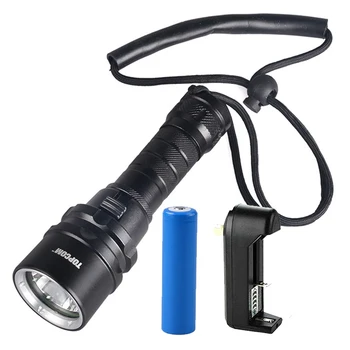 

rechargeable 18650 battery 3w uv red yellow light 10w white led scuba diving torch underwater flashlight