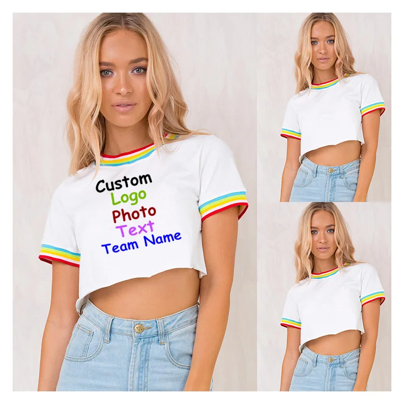 

Sexy Slim High Elastic Cotton Women Crop Tops shirt Custom Logo Photo Text Printed Tees Lady Fashion Punk Hip Hop T-shirts