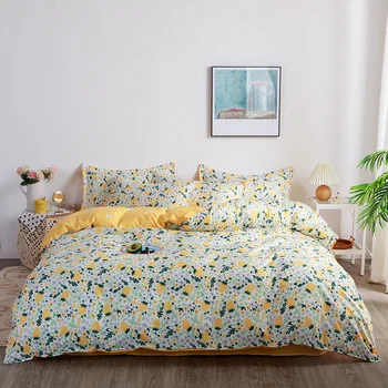 

American Style Yellow Bedding Sets 175×220，220×240 Duvet Cover Set Pillowcase 3pcs,Quilt Cover Double Queen King Bed covers