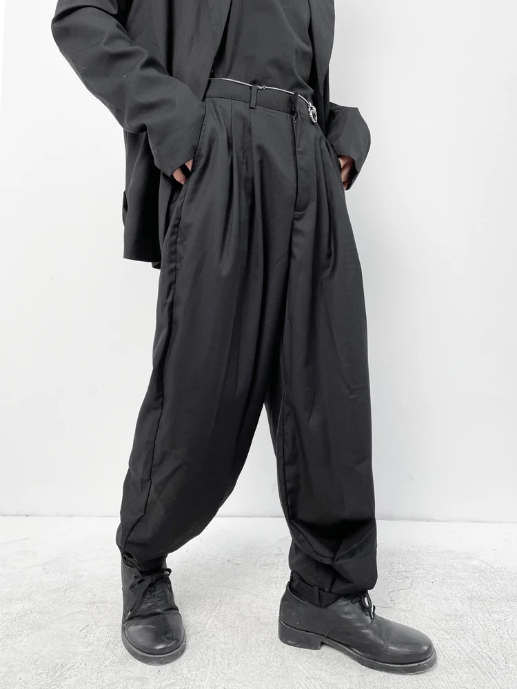 Description Picture 3 of itemMen's Casual Suit Pants Loose And Versatile Personality Fashion Youth Trend Trouser Leg Straps Loose Wide Leg Leggings