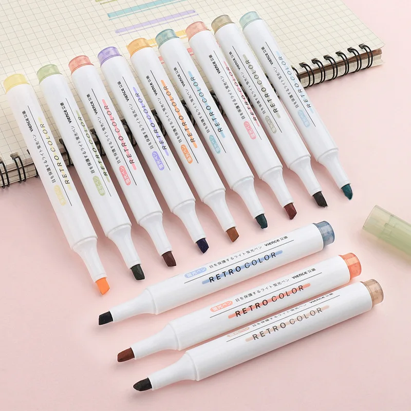 

6Colors/Set Highlighter Brush Art Marker Macaron Morandi Vintage Series Point Graffiti Pen Creative Student Stationery Supplies
