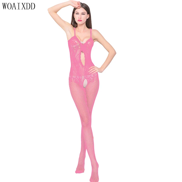pink Женское сексуальное нижнее белье эластичные прозрачные сетчатые колготки в сеточку открытая промежность Боди Чулки прозрачное Teddies порно сексуальное нижнее белье - Цвет: pink
