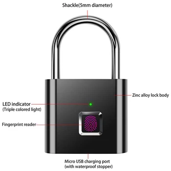 

Luggage Lock Keyless Padlock USB Rechargeable Portable Security Biometric