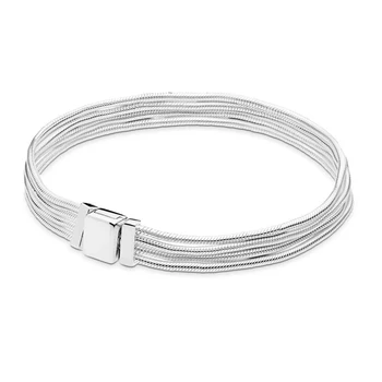

2019 New 100% 925 Sterling Silver Reflexions Multi Snake Chain Bracelet Fit European Original Charm Clip Fashion DIY Jewelry